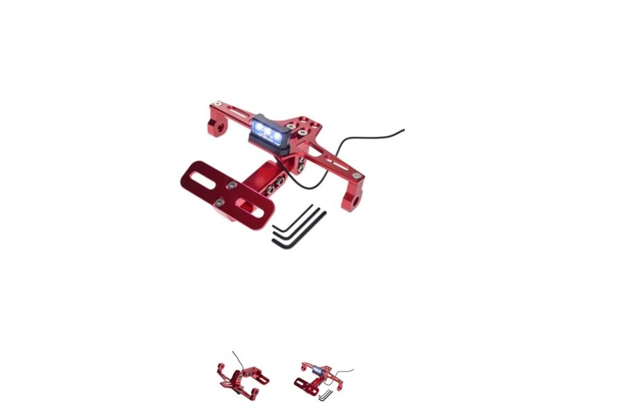 Universāls motocikla numurzīmes turētājs ar led apgaismojumu sarkana krāsa